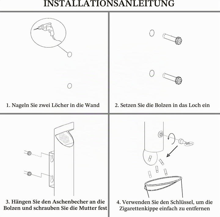 Aschenbecher Wand Runde aus Edelstahl für Restaurants Büros und Hotels mit Schloss von Poweka (Schwa