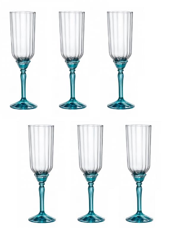 Bormioli Rocco Florian Prosecco - 210ml, 6 Stück, Leuchtend Blau