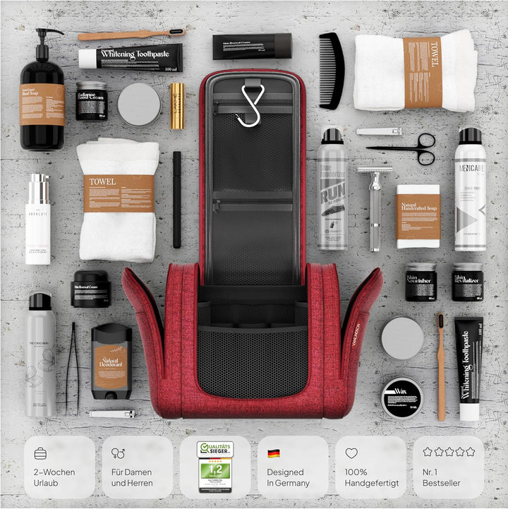 VanLindson Kulturbeutel XXL, 9 Liter Stauraum, 3-in-1 Kulturtasche zum Aufhängen für Damen, Herren u