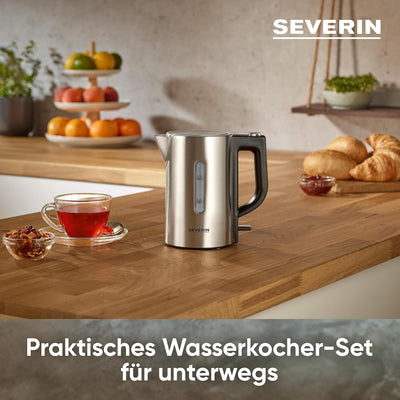 SEVERIN Reise-Wasserkocher-Set, Mini-Reisewasserkocher für 0,5 L, elektrischer Wasserkocher mit 2 Ku