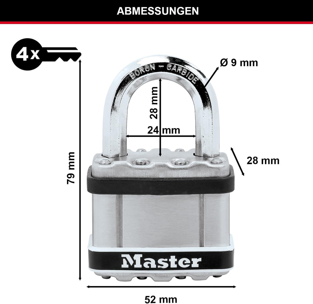 MASTER LOCK Hochleistungsvorhängeschloss [Stahl, Gehäuseabdeckung aus Edelstahl] M5EURDSTS – Gesiche
