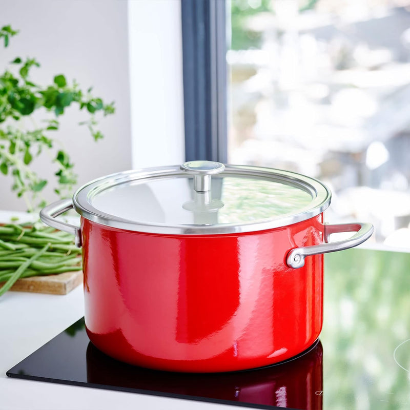 KitchenAid Steel Core Enamel Kochtopf mit Deckel (20cm/3,7l), deutsche Emaille, Induktionsgeeignet,