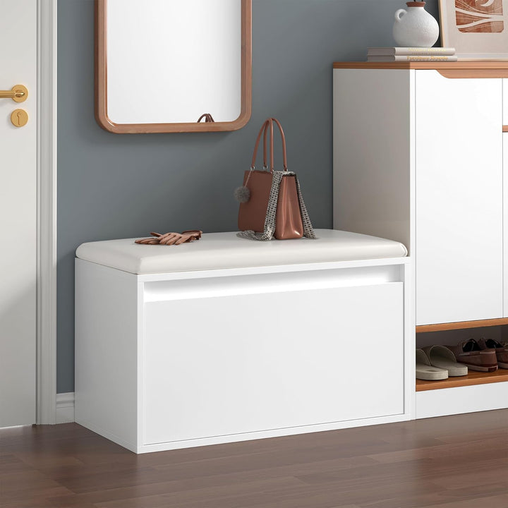 [en.casa] Sitzbank Degerfors mit Schublade 80 x 39 x 45 cm Schuhbank Schuhtruhe mit Sitzfläche Garde