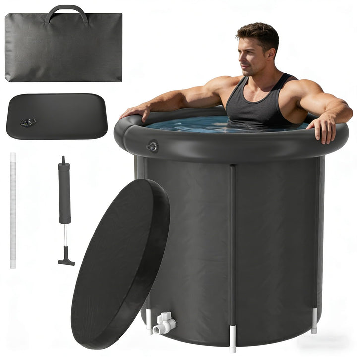 LZQ Eisbad Tonne 397L Faltbare Eisbadewanne Ø90, Mobile Ice Bath für Athleten & Sportler, Kältethera