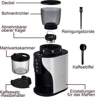 Biolomix Kaffeemühle Elektrisch, Elektrische Kegelmühlen mit 31 Mahleinstellungen, Kegelmahlwerk, fü