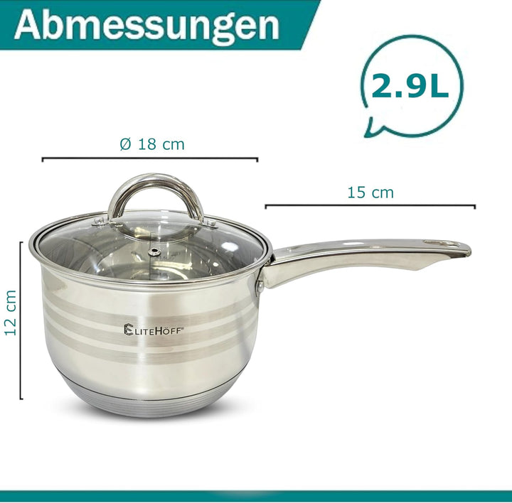 EliteHoff Stielkasserolle 7-Lagen Edelstahl Kasserolle mit Deckel, Kochtopf Induktion, Topf für alle