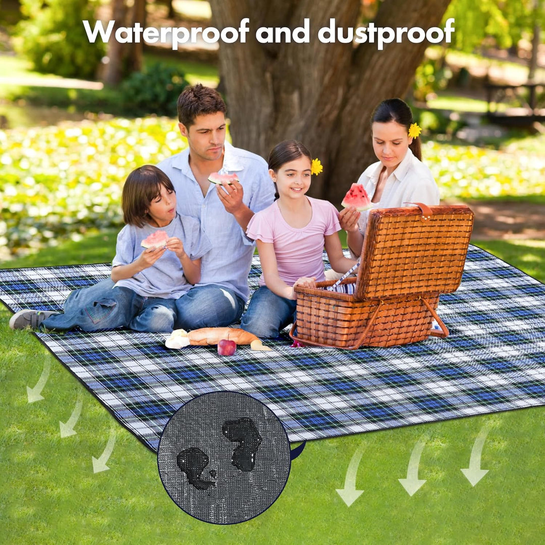 TRIXES XL-Tartan-Picknickdecke – mit hellbraunem Tragegriff – wasserdichte Rückseite – 150 cm x 200