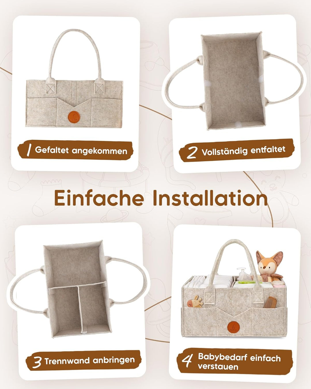 Maliton Wickeltisch Organizer，Baby Windel Caddy Newborn Essentials ，Robuster Tragbarer Filztasche, B