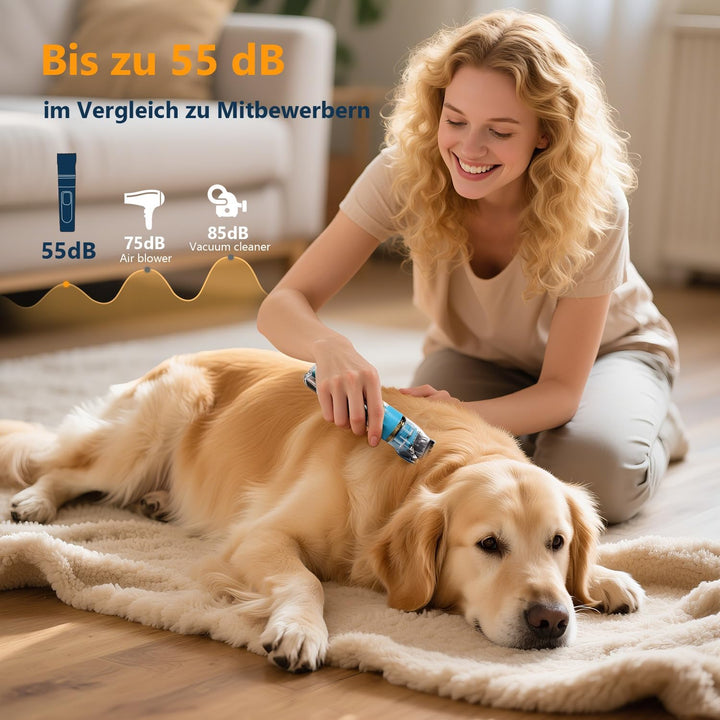 Profi-Hundeschermaschine für dichtes Fell - 55dB Leise, 3 Geschwindigkeitsstufen, IPX5 Spritzwassers