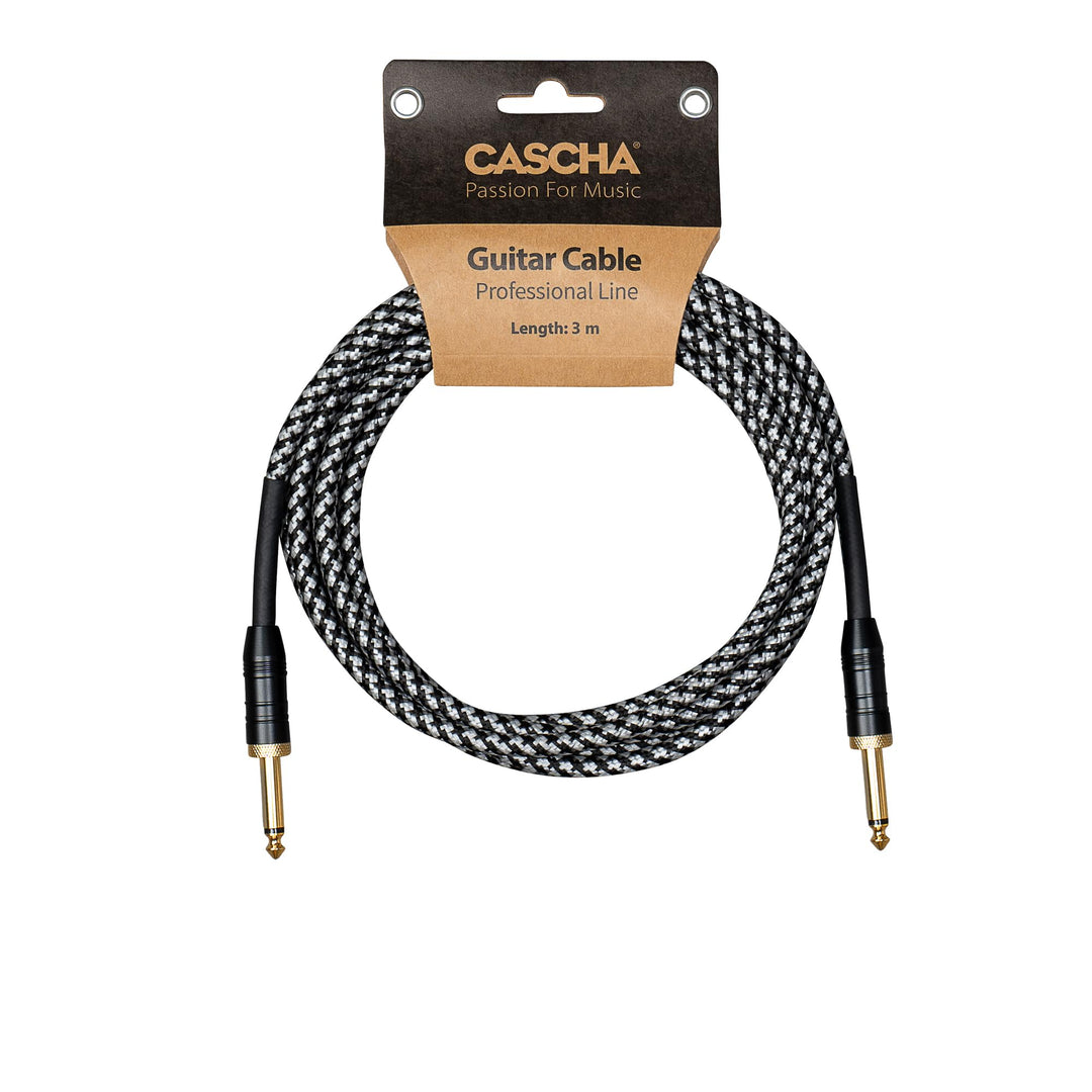 Cascha Professional Line Guitar Cable, Straight, Tweed Black, 9m