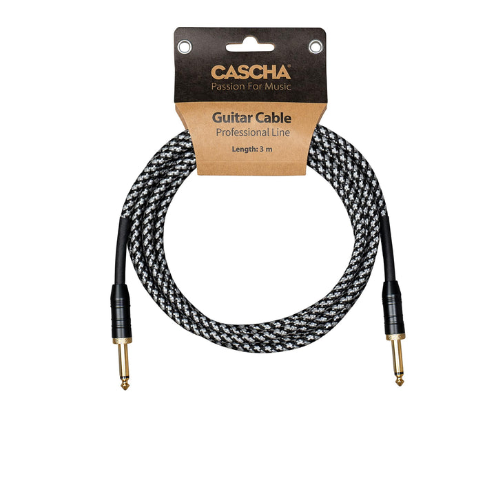 Cascha Professional Line Guitar Cable, Straight, Tweed Black, 9m