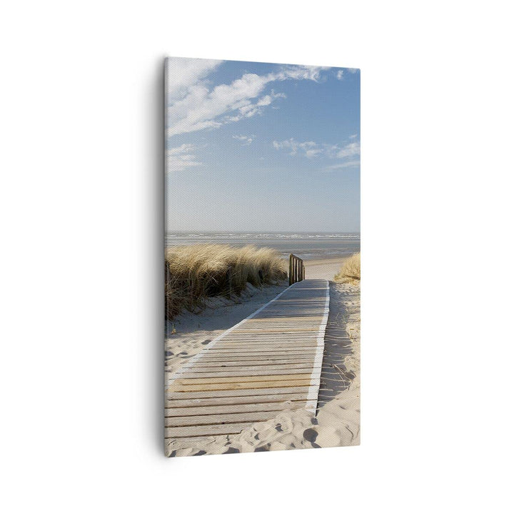 Bilder auf Leinwand 55x100cm Leinwandbild mit Rahmen Strand Meer Fussgängerbrücke Ufer Gross Wanddek