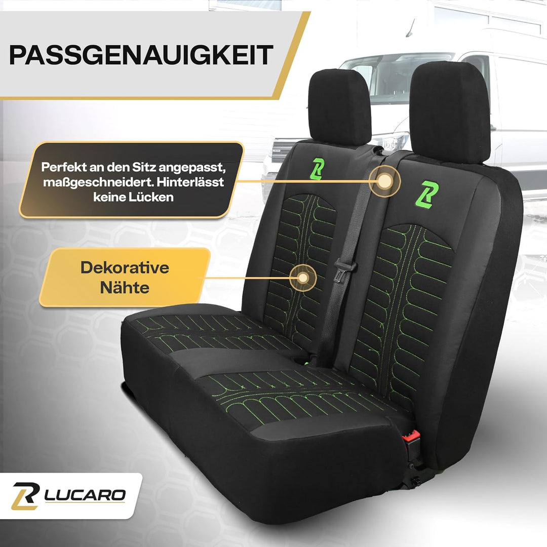 LUCARO Sitzbezüge Auto für Mercedes Sprinter 3 ab 2018 - Sitzbezügesets 1+2 - Auto Sitzbezüge Schwar