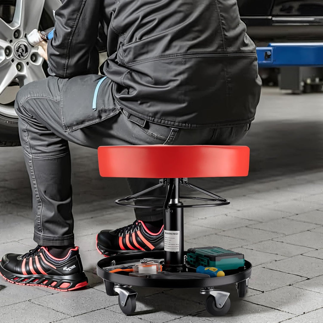 Wiltec Rollhocker höhenverstellbar 40,5-53,5 cm, gepolsterter Hocker mit Rollen bis 150 kg, Werkstat