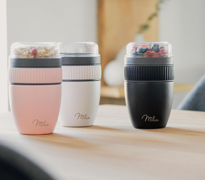 Milu Müslibecher to go 400ml MüsliMax I isolierter Edelstahl Joghurtbecher für Müsli I auslaufsicher
