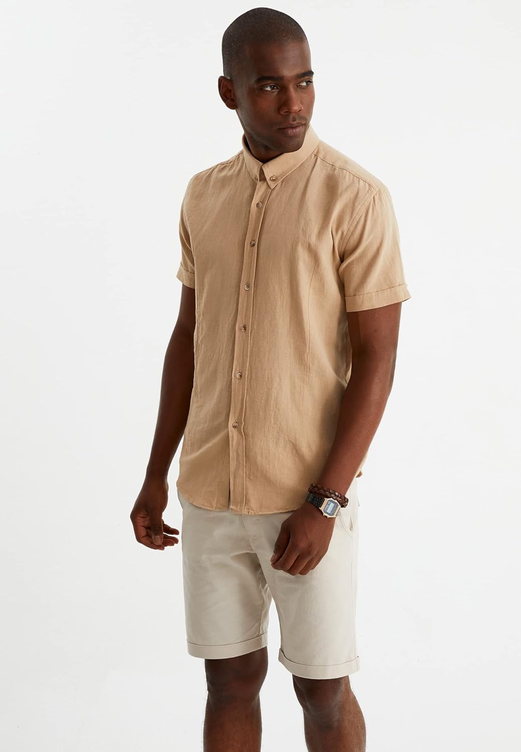 Leif Nelson Leinenhemd Herren Sommer Kurzarm/Leinen Hemd für Freizeit und Business/Gemischt aus Lein