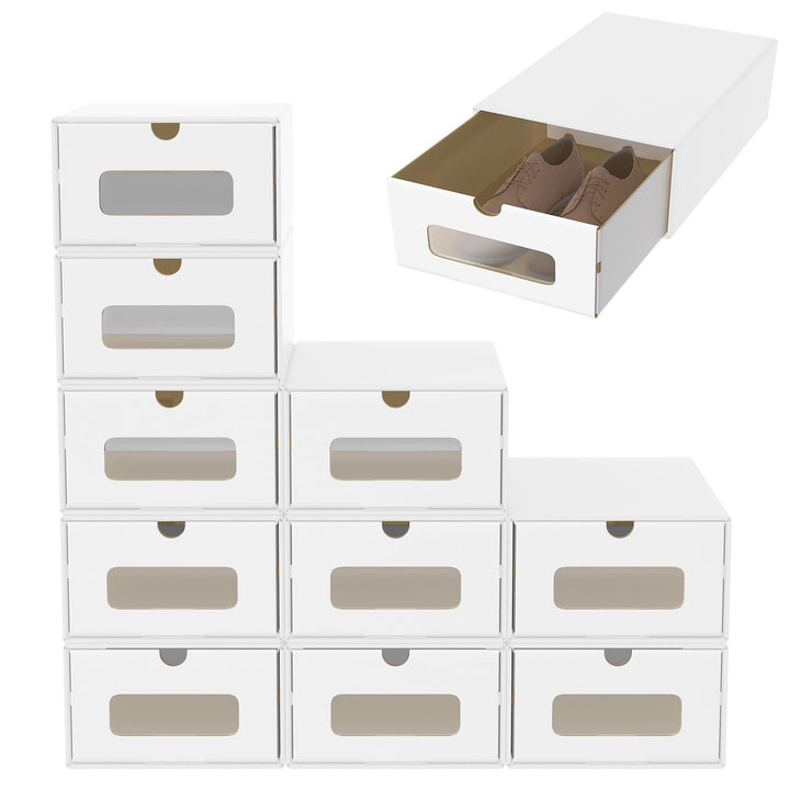 Schuhboxen Stapelbar Boxen-Set,Aufbewahrungsbox Schubladen mit Transparentes Sichtfenster,Pappkarton