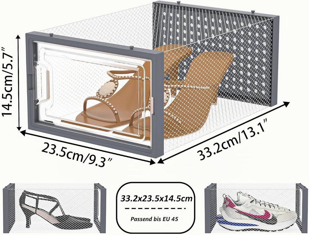 HOMIDEC Schuhboxen, 12er Set Schuhboxen Stapelbar Transparent, Faltbar Schuhorganizer Schuhaufbewahr
