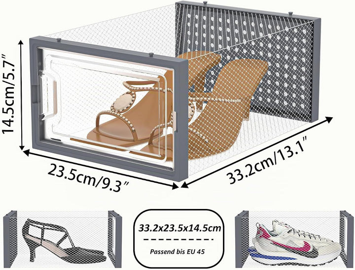 HOMIDEC Schuhboxen, 12er Set Schuhboxen Stapelbar Transparent, Faltbar Schuhorganizer Schuhaufbewahr