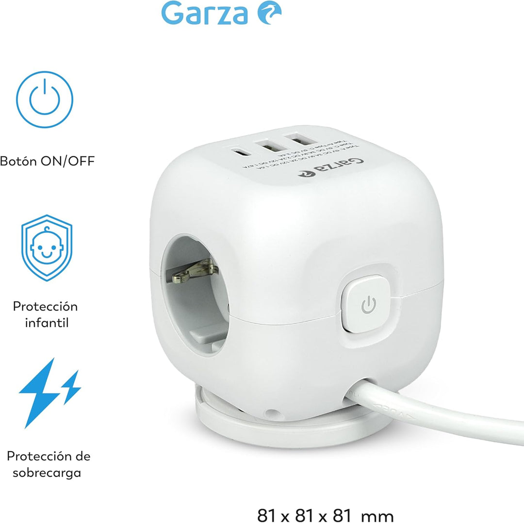 6-in-1-Steckdosenleiste CUBO mit 3 Schuko-Steckdosen, 2 USB-A- und 1 USB-C-PD20W-Anschluss, Schnelll