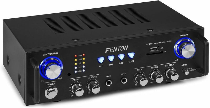 Fenton AV100BT Mini Verstärker 100 Watt, Kleiner HiFi-Verstärker, Amplifier mit Bluetooth, SD, USB,
