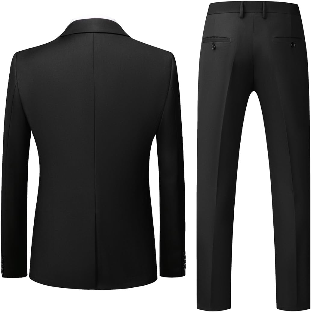 Allthemen Anzug Herren 2 Teilig Slim Fit Hochzeitanzug EIN Knopf Smoking Anzüge Sakko Hose XS Schwar