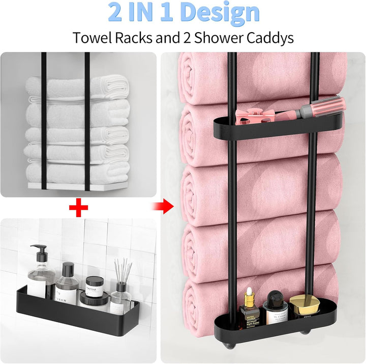 STWWO Badezimmer-Handtuchaufbewahrung, 91,4 cm, Handtuchhalter für Badezimmer, Wandmontage, mit Dusc