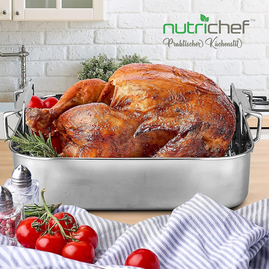 NutriChef Bräter, 38x29.5cm- Bräter mit Deckel- & Breitem Griff, Schmortopf- für Backofen & Spülmasc