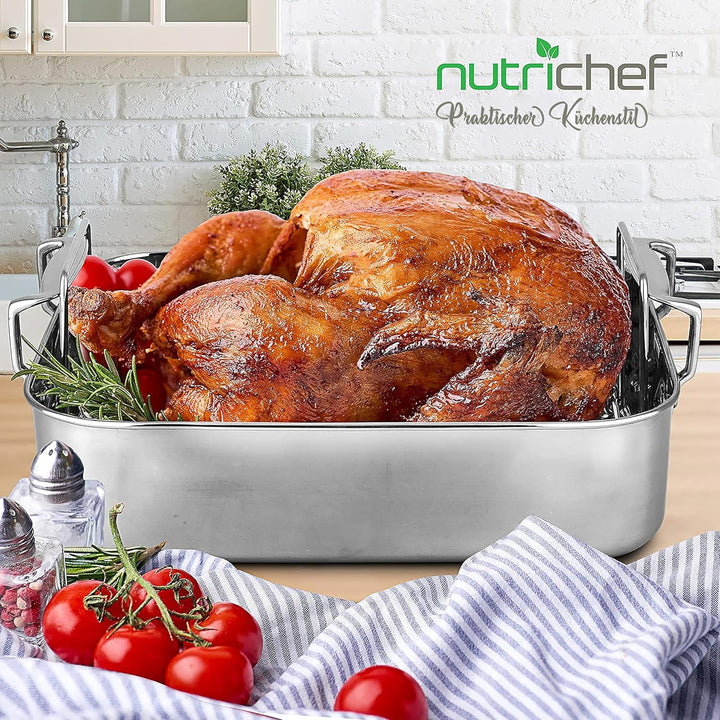 NutriChef Bräter, 38x29.5cm- Bräter mit Deckel- & Breitem Griff, Schmortopf- für Backofen & Spülmasc