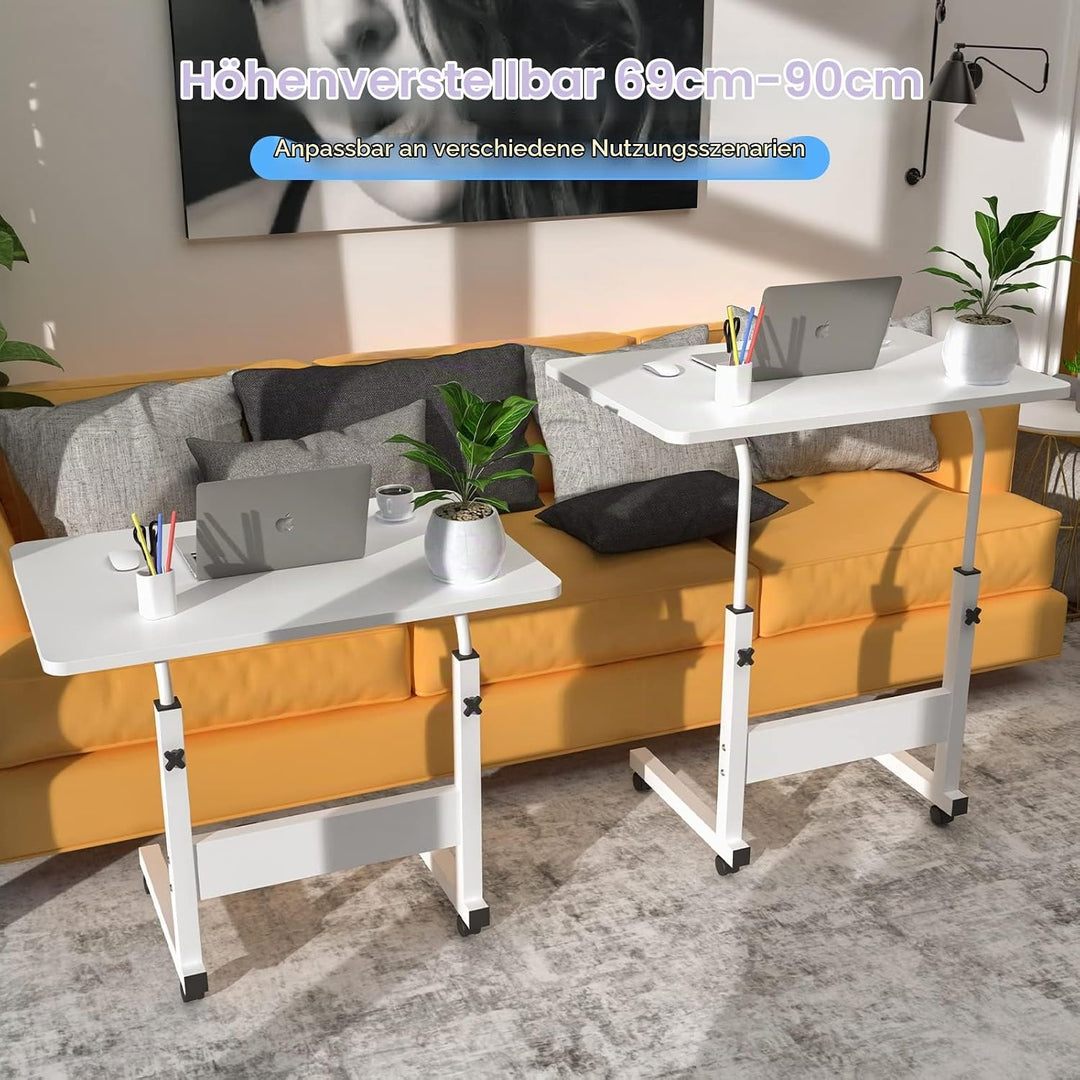 Laptoptisch mit Rollen, 60x40cm Computertisch Laptoptisch Höhenverstellbarer 69-90cm, Schreibtisch C