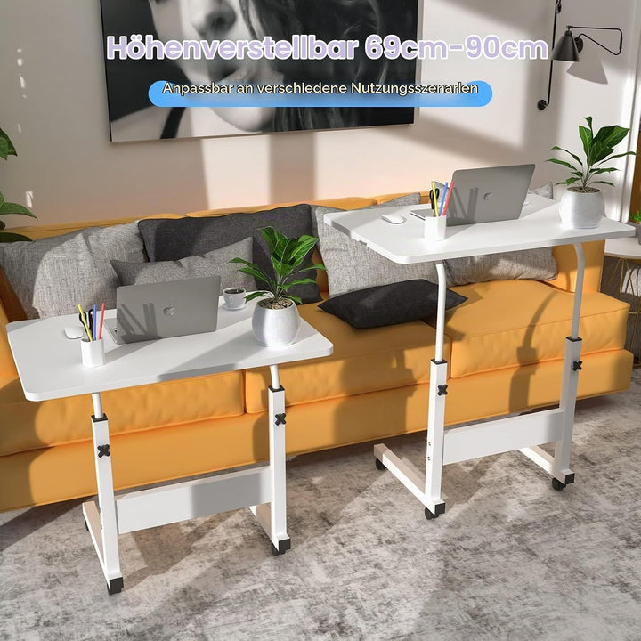 Laptoptisch mit Rollen, 60x40cm Computertisch Laptoptisch Höhenverstellbarer 69-90cm, Schreibtisch C