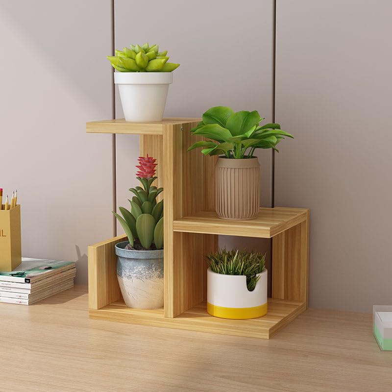 Schreibtisch kleines Bücherregal, Kosmetikregal，Massivholz Blumenständer, Büro Desktop kleine Blumen