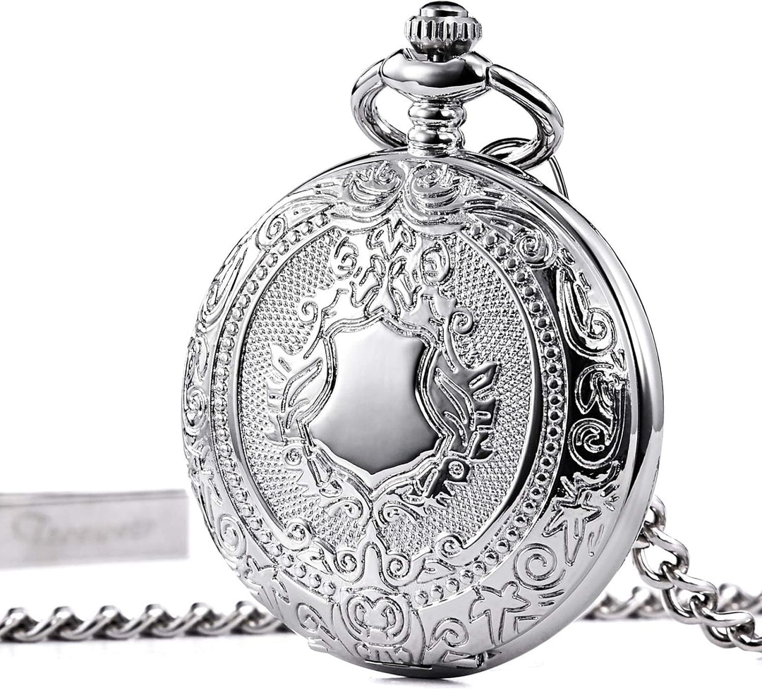 TREEWETO Unisex Taschenuhr mit Kette Analog Handaufzug Antik Graviert Römische Silber/Gold/Schwarz,