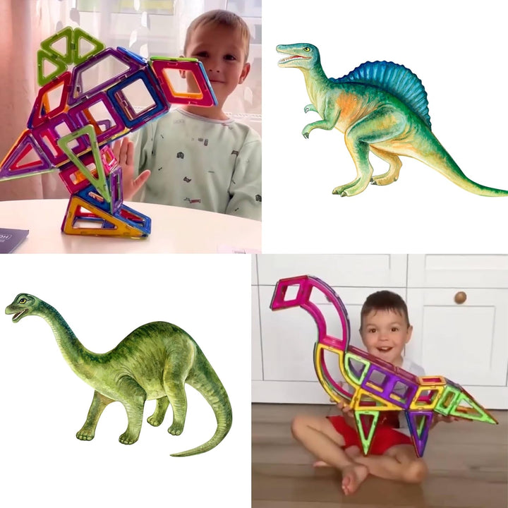 MAGNIKON Magnetische Bausteine Der Dinosaurier - Magnetbau-Set 65-teilig, Montessori Spielzeug ab 3