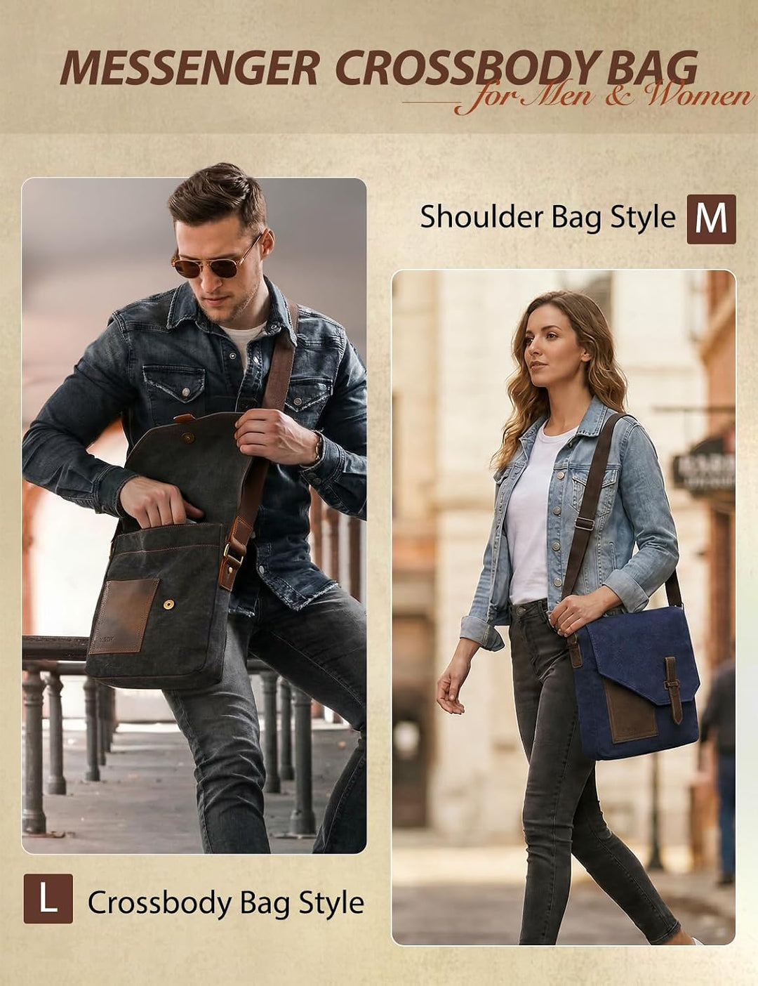 VASCHY Klein Umhängetasche Herren mit RFID-Schutz,Vintage Messenger Bag Herrentasche Schultertasche