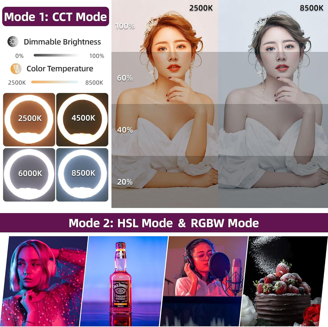 weeylite 10,5 Zoll RGB LED Ringlicht mit Stativ & Handyhalter für Laptop Computer,APP-Steuerung/Akku