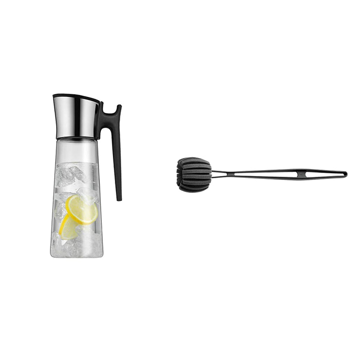 WMF Basic Wasserkaraffe 1,5 liter, Glaskaraffe mit Deckel und Griff 1,5l, Silikondeckel, CloseUp-Ver