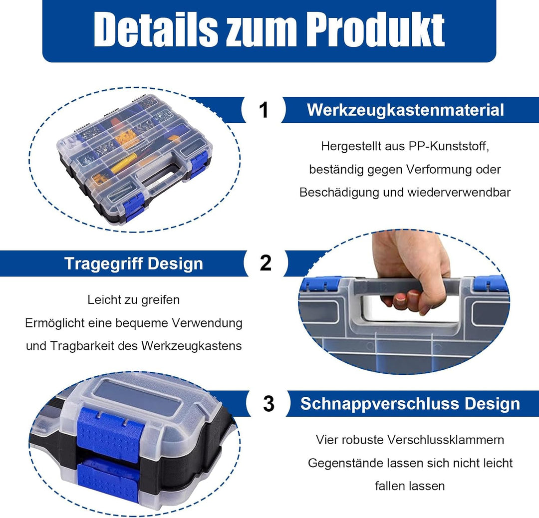 Doppelseitig Sortimentskasten, 34 Fächer Kleinteile Organizer mit Abnehmbarer Trennstege, Doppelseit