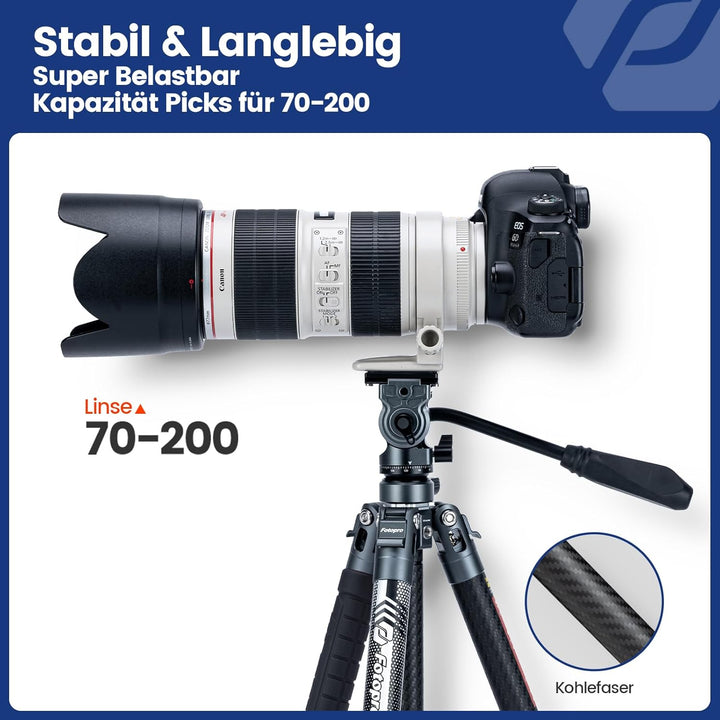 Fotopro Carbonfaser Reisestativ 1kg Ultraleicht 154 cm Tragbares Kompaktes Reise-Videostativ für Kam
