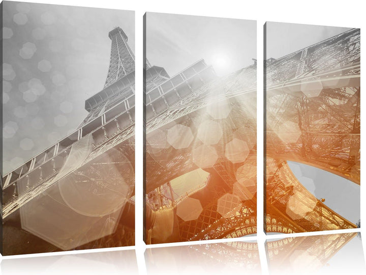 Pixxprint Der Eiffelturm im Sonnenschein als Leinwandbild/Grösse: 3 Teilig (120x80) cm/Wandbild/Kuns