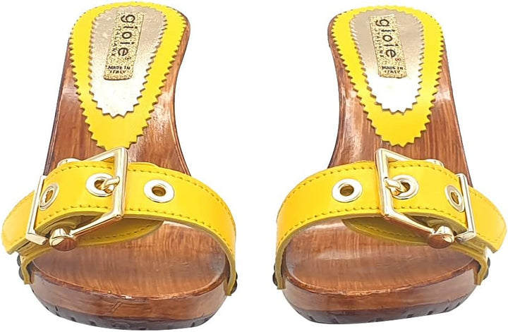 Kiara Shoes Bequeme Clogs mit gelbem Band und Absatz 9 - G6136 Giallo (41 EU, GELB) 41 EU Gelb, 41 E