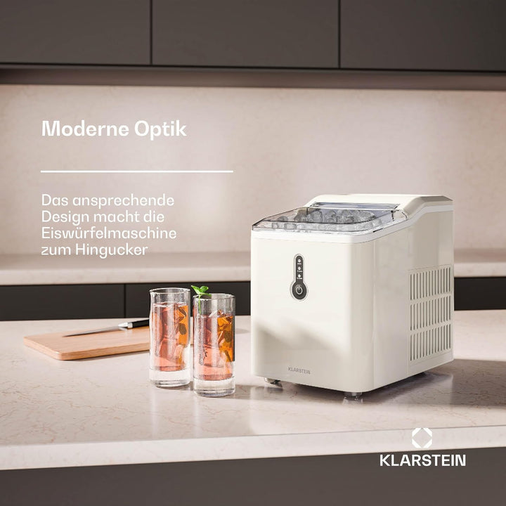 Klarstein Eiswürfelmaschine Klein - 12 kg/24 h, 8 Min Zyklus, 1,5 L Wassertank, LED-Anzeigen, Tragba