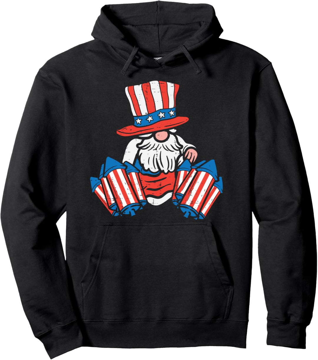 Uncle Sam Gnome Firecracker American Flag 4th Of July Fourth Pullover Hoodie