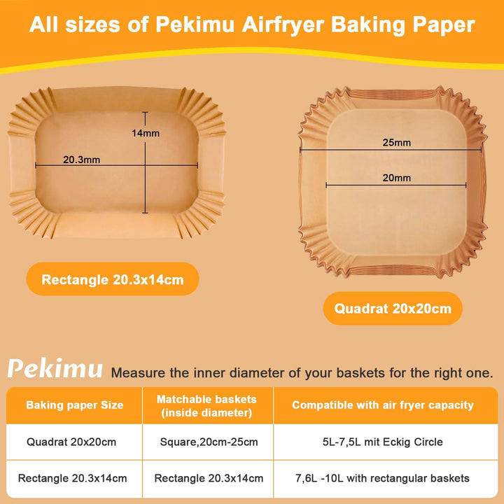 200 Stück Backpapier für Heissluftfritteuse mit Doppelkammer, 20,3x14cm Rechteckige Airfryer Papier