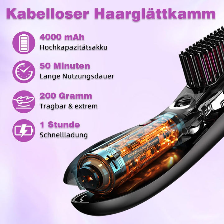 Glättbürste, Warmluftbürste für kurze Haare, Stylingbürste für kurze Haare | kabellos mit Pflegespra