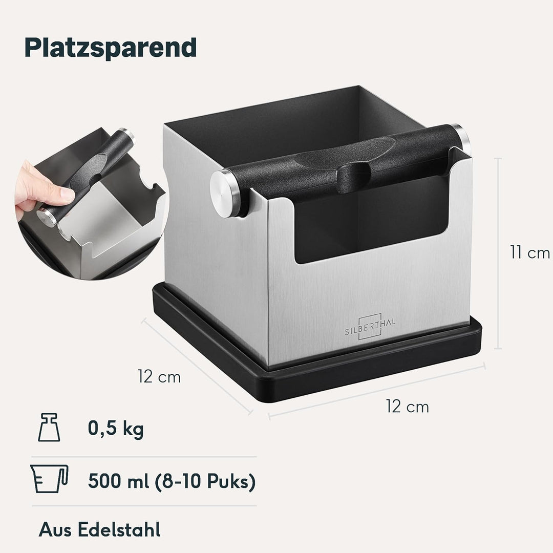 SILBERTHAL Abklopfbehälter für Siebträger Edelstahl - Version 2.0 - Tamperstation und Knock Box mit