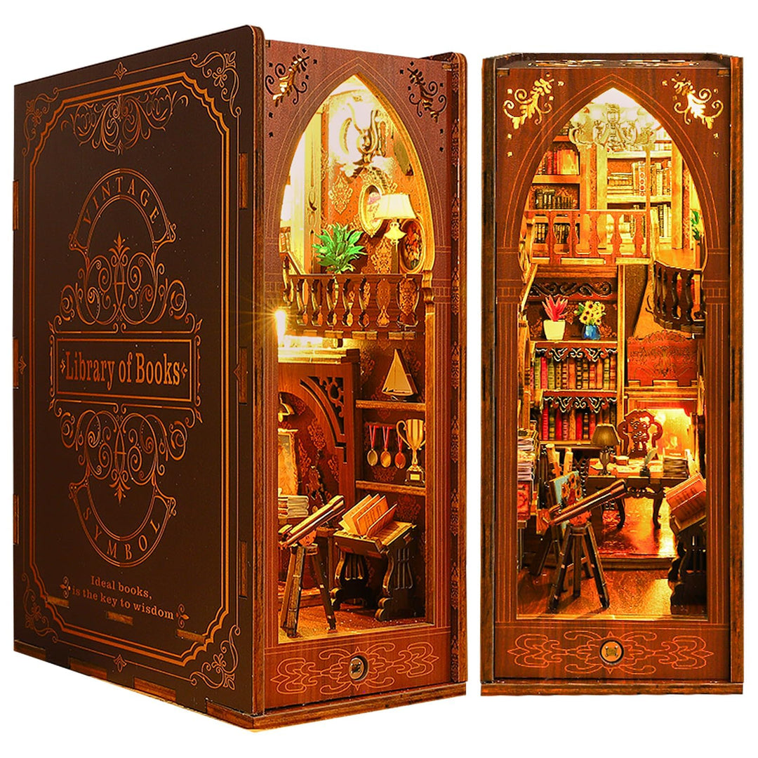 suruim Book Nook Kit-DIY Puppenhaus Holz Haus, 3D Holzpuzzle Bücherecke Bücherregaleinsatz mit Senso