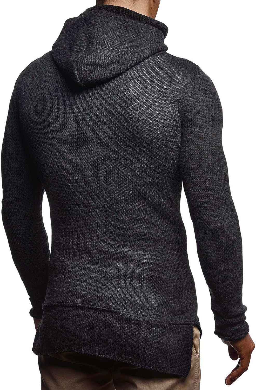 Leif Nelson Herren Strickjacke Slim Fit Männer Jacke mit Kapuze Moderne Kapuzenpullover-Sweatjacke H