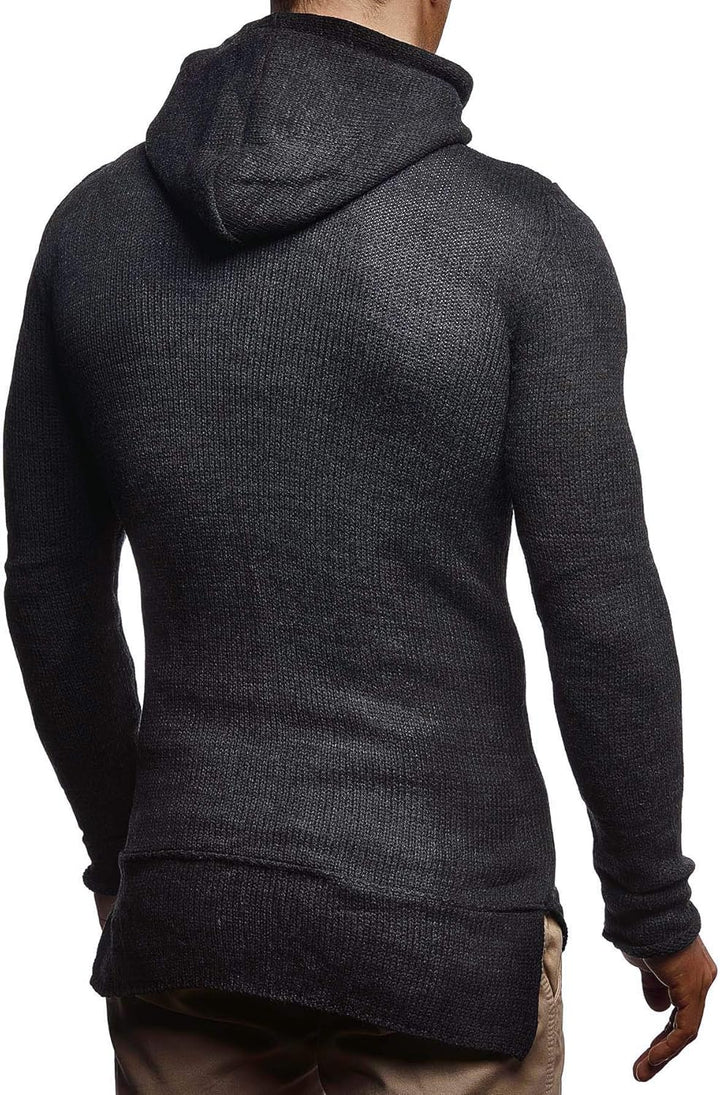 Leif Nelson Herren Strickjacke Slim Fit Männer Jacke mit Kapuze Moderne Kapuzenpullover-Sweatjacke H