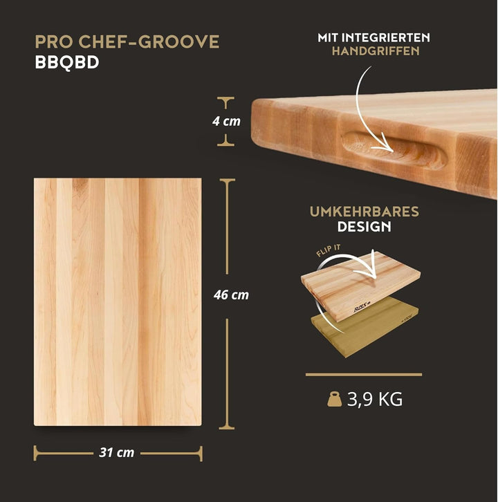 Boos Blocks® BBQBD Pro Chef Ahorn Schneidebrett von John Boos - 46 x 31 x 4 cm - mit Saftrille, beid